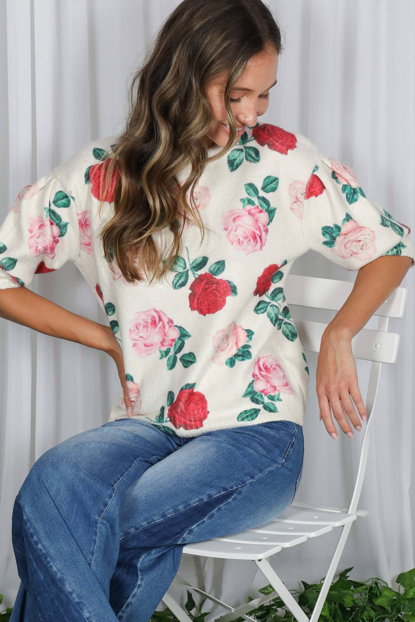 English Roses Crew Neck Cozy Soft Knit Sweater