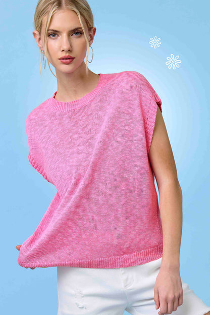 Loose Fit Sleeveless Ribbed Knit Crew Neck Top - Whimsical Details - ["Milk","sweater Tank","tank","tank top"]