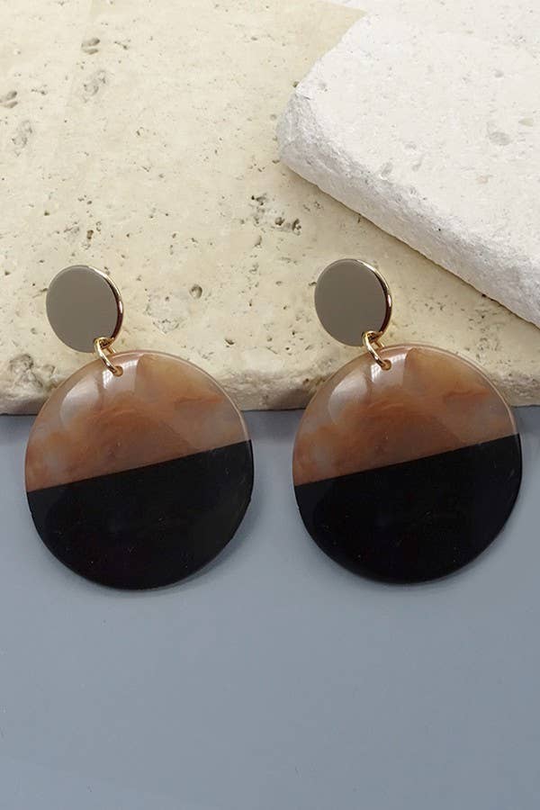 Saffa Black and Brown Round Circle Earrings