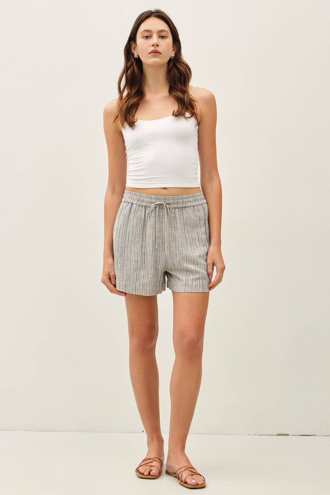 Linen Blend Striped Pull On Shorts