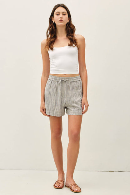 Linen Blend Striped Pull On Shorts