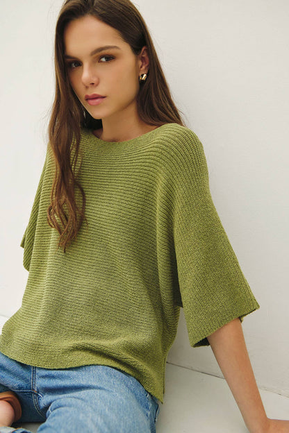 HORIZONTAL RIBBED DOLMAN SWEATER TOP