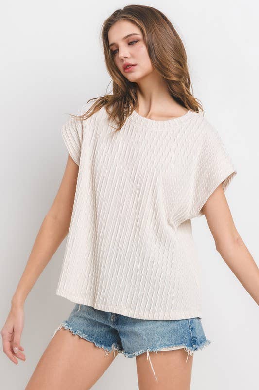 Cap Sleeve Cable Textured Knit Top - Whimsical Details