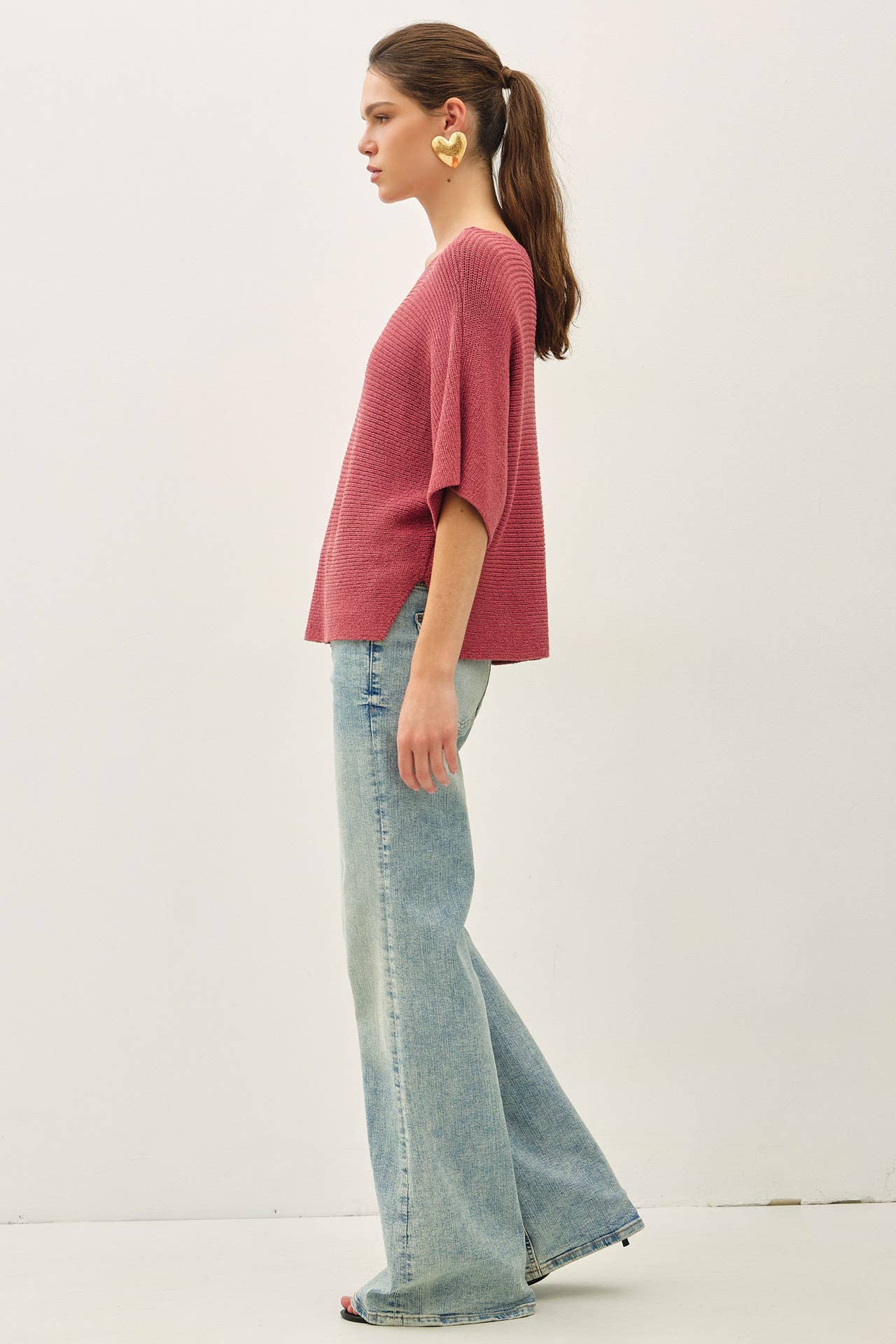 HORIZONTAL RIBBED DOLMAN SWEATER TOP