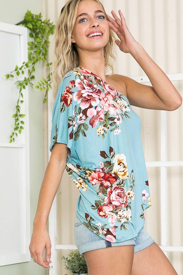 FLORAL ONE SHOULDER TUNIC TOP - Whimsical Details