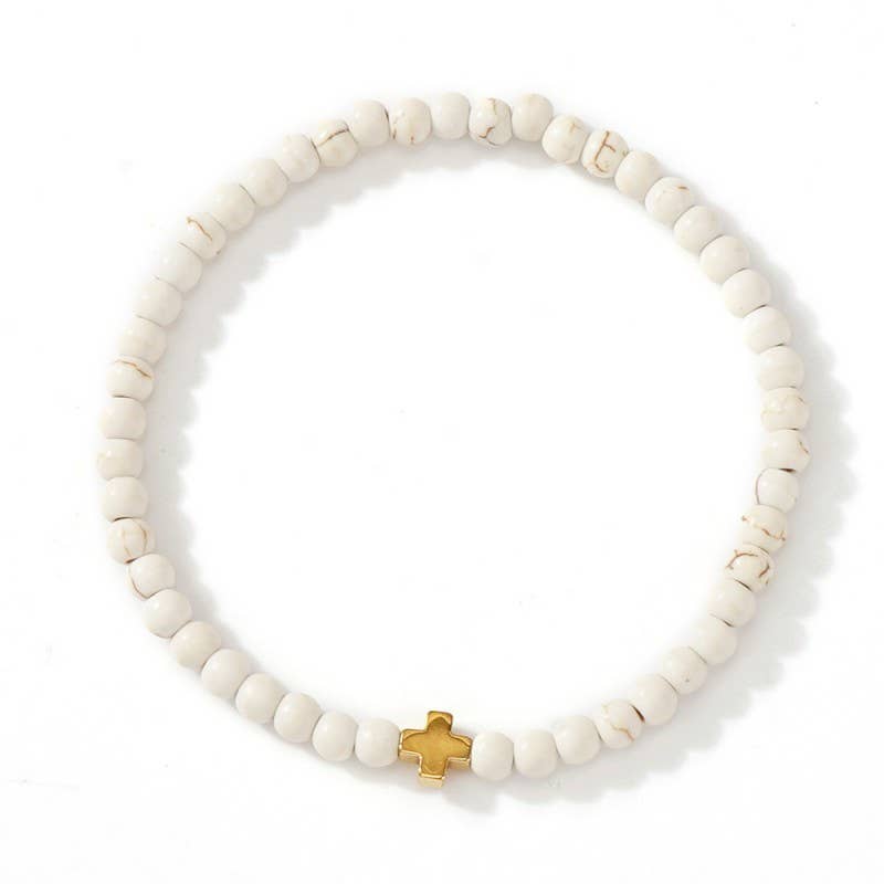BOHO CROSS NATURAL STONE PERSONALIZED BRACELET | 40B5184 - Whimsical Details - []