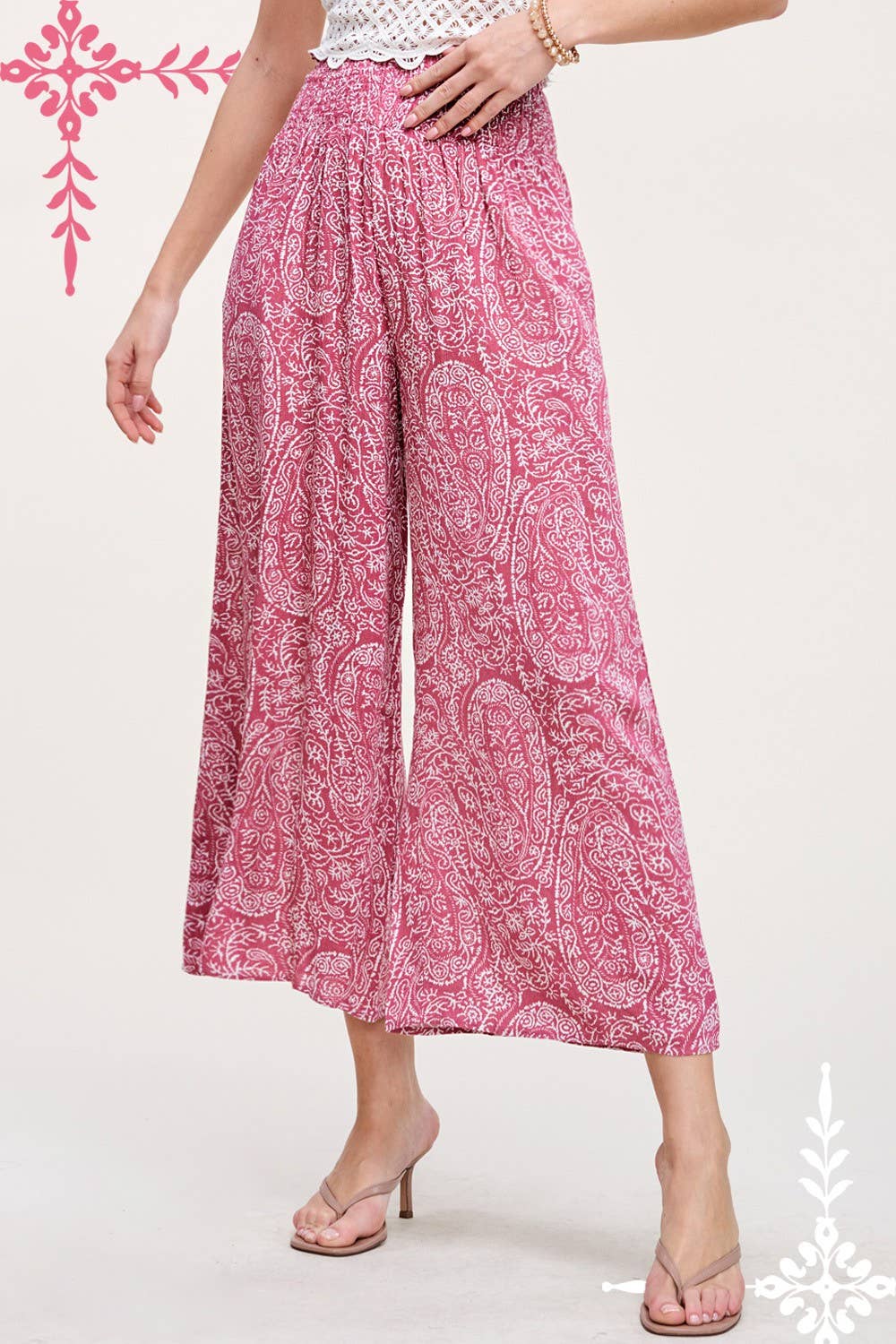 Boho Paisley Print Wide Leg Flowy Pants with Pockets - Whimsical Details - ["Flare pants","flouncy pants","pants","Spring"]