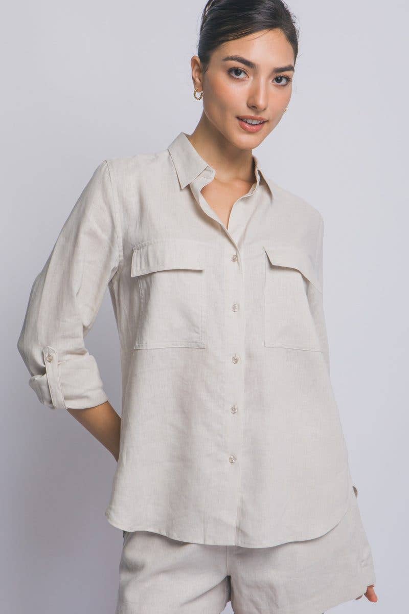 Long-sleeve Button-up Linen Shirt
