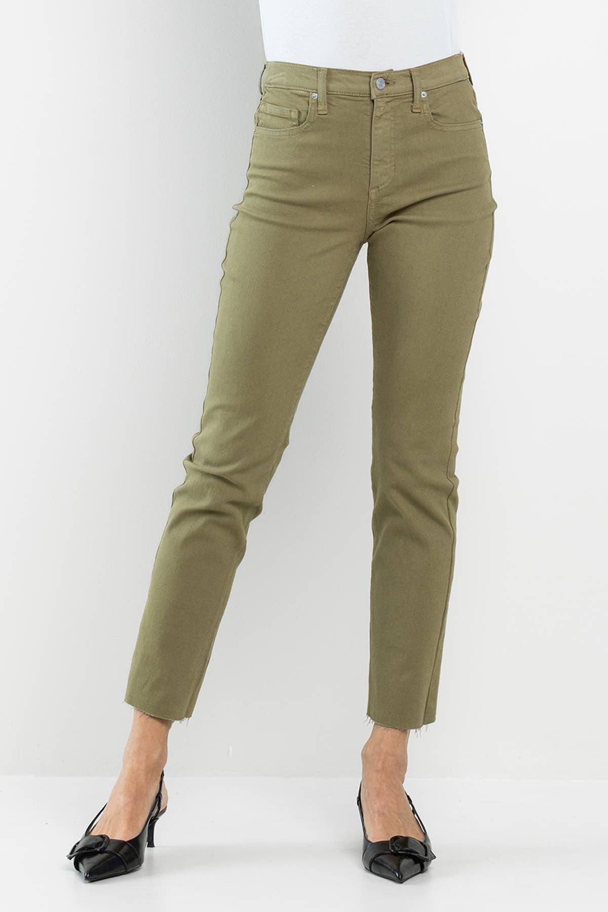 High Rise Slim Straight Green Pants