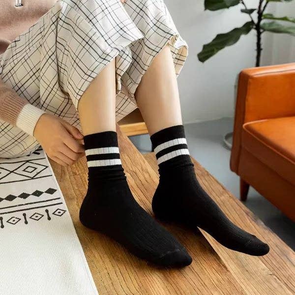 Woman Stripe Half Crew Throwback Cotton Socks - Whimsical Details - ["crew socks","sock","socks"]