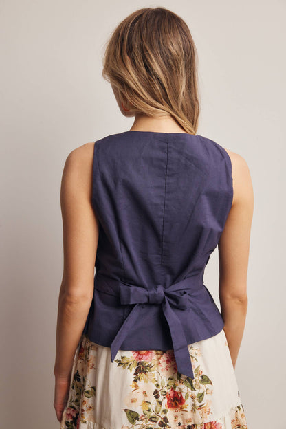 Linen Blend Button-Front Vest Top