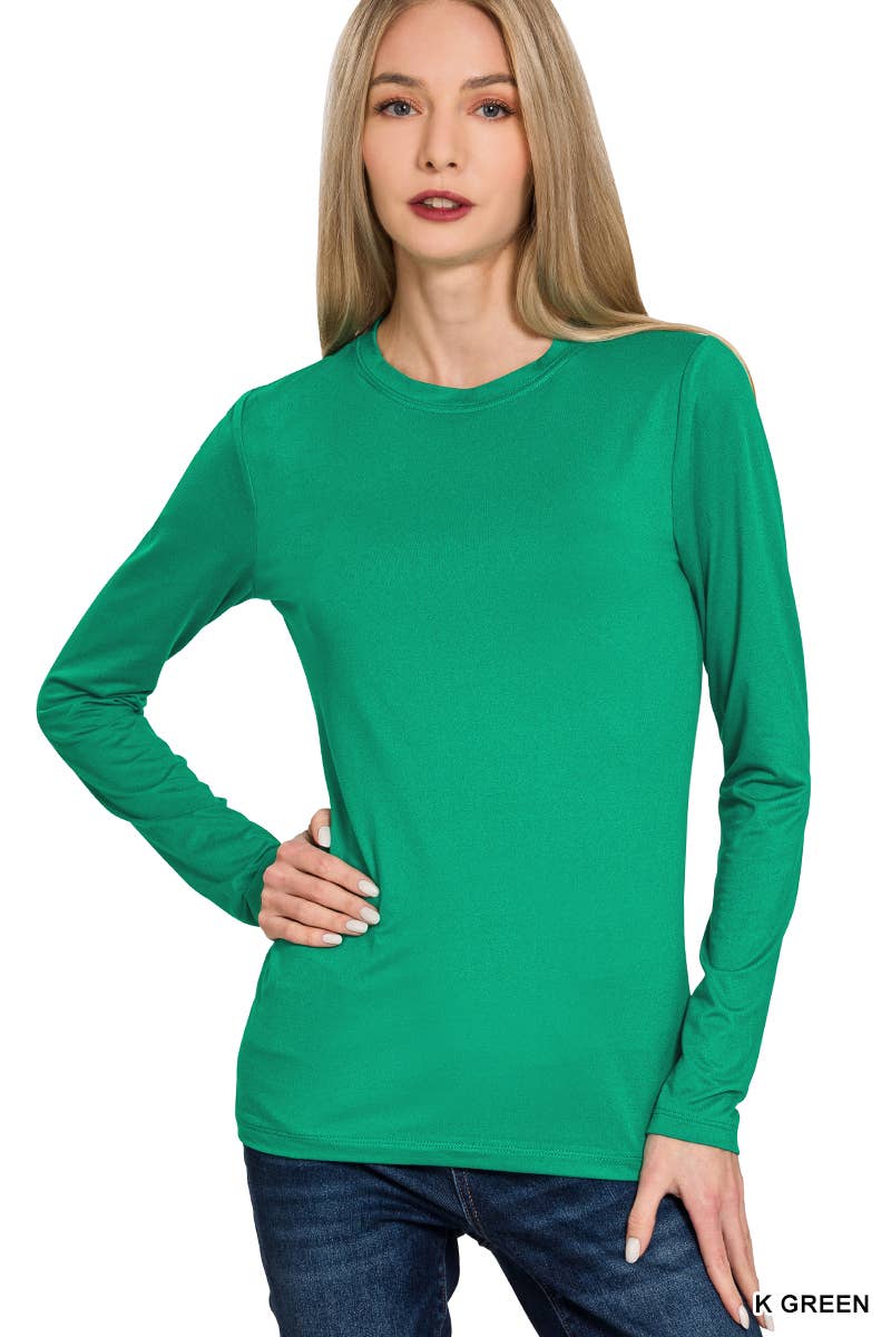 Brushed Microfiber Long Sleeve Round Neck Tee