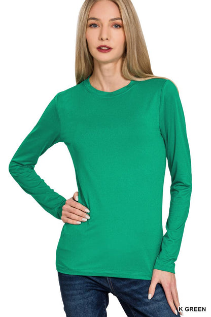 Brushed Microfiber Long Sleeve Round Neck Tee