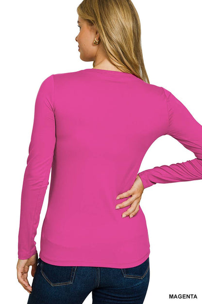 Brushed Microfiber Long Sleeve Round Neck Tee