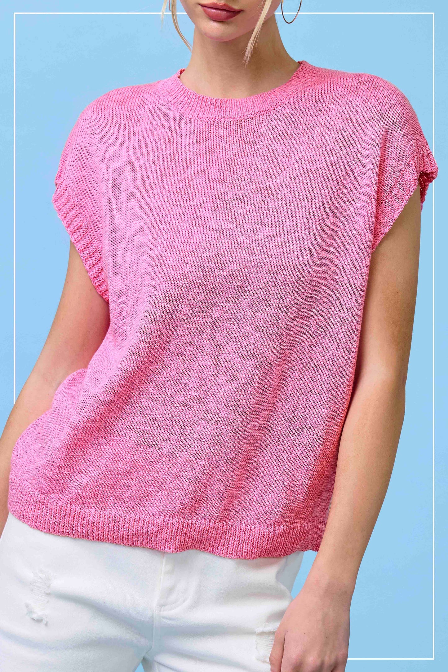 Loose Fit Sleeveless Ribbed Knit Crew Neck Top - Whimsical Details - ["Milk","sweater Tank","tank","tank top"]
