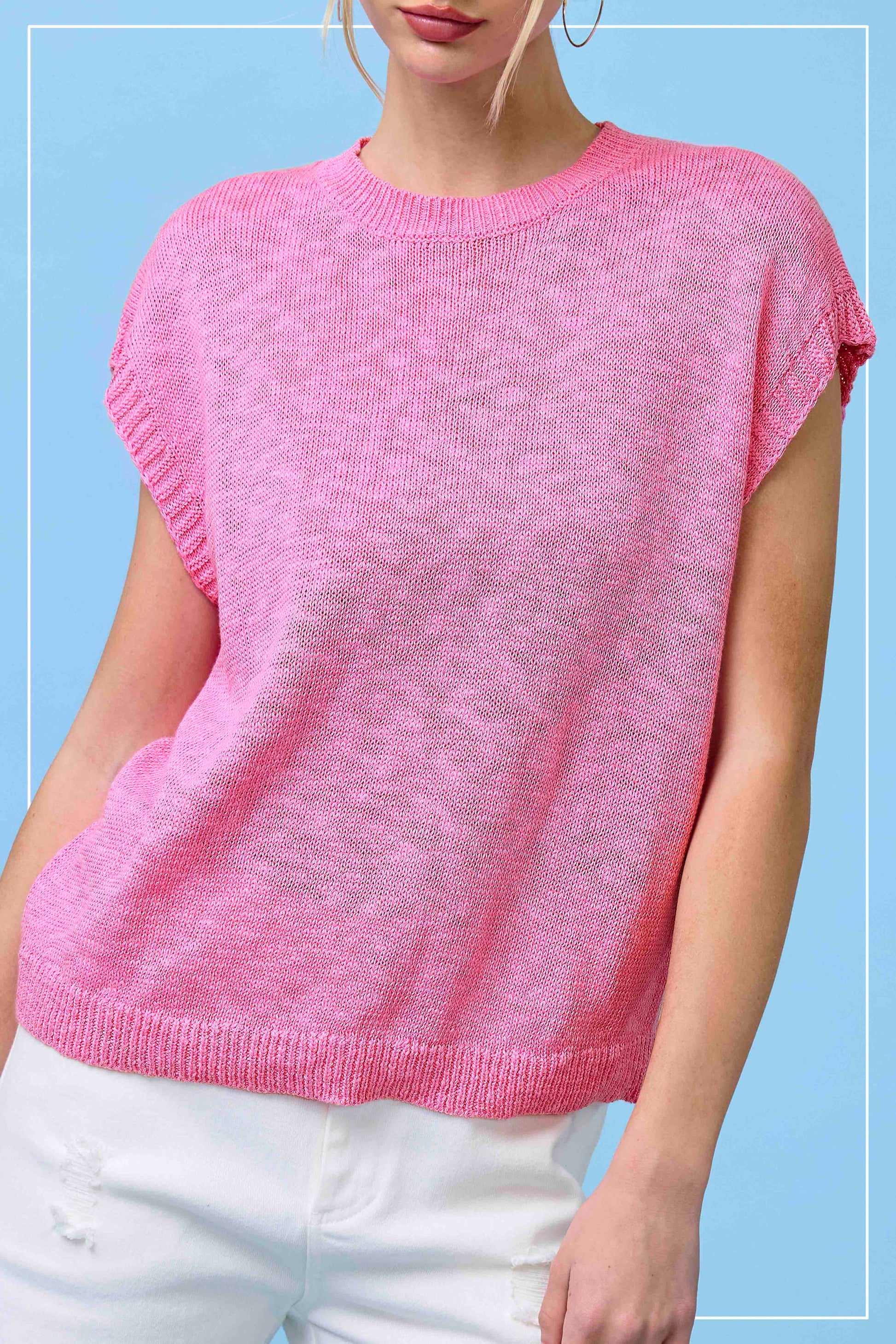 Loose Fit Sleeveless Ribbed Knit Crew Neck Top - Whimsical Details - ["Milk","sweater Tank","tank","tank top"]