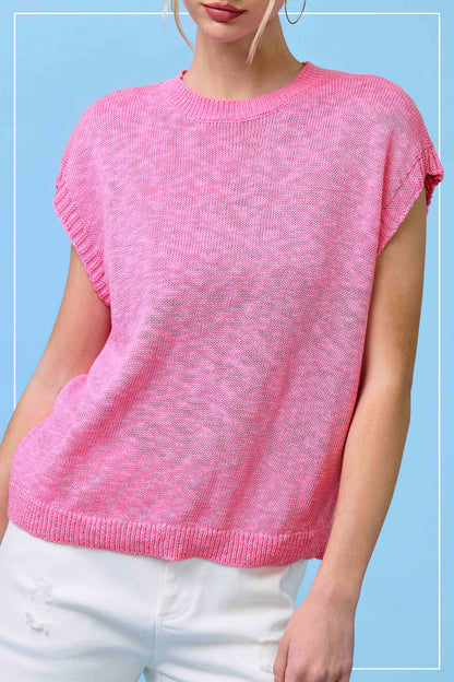 Loose Fit Sleeveless Ribbed Knit Crew Neck Top - Whimsical Details - ["Milk","sweater Tank","tank","tank top"]