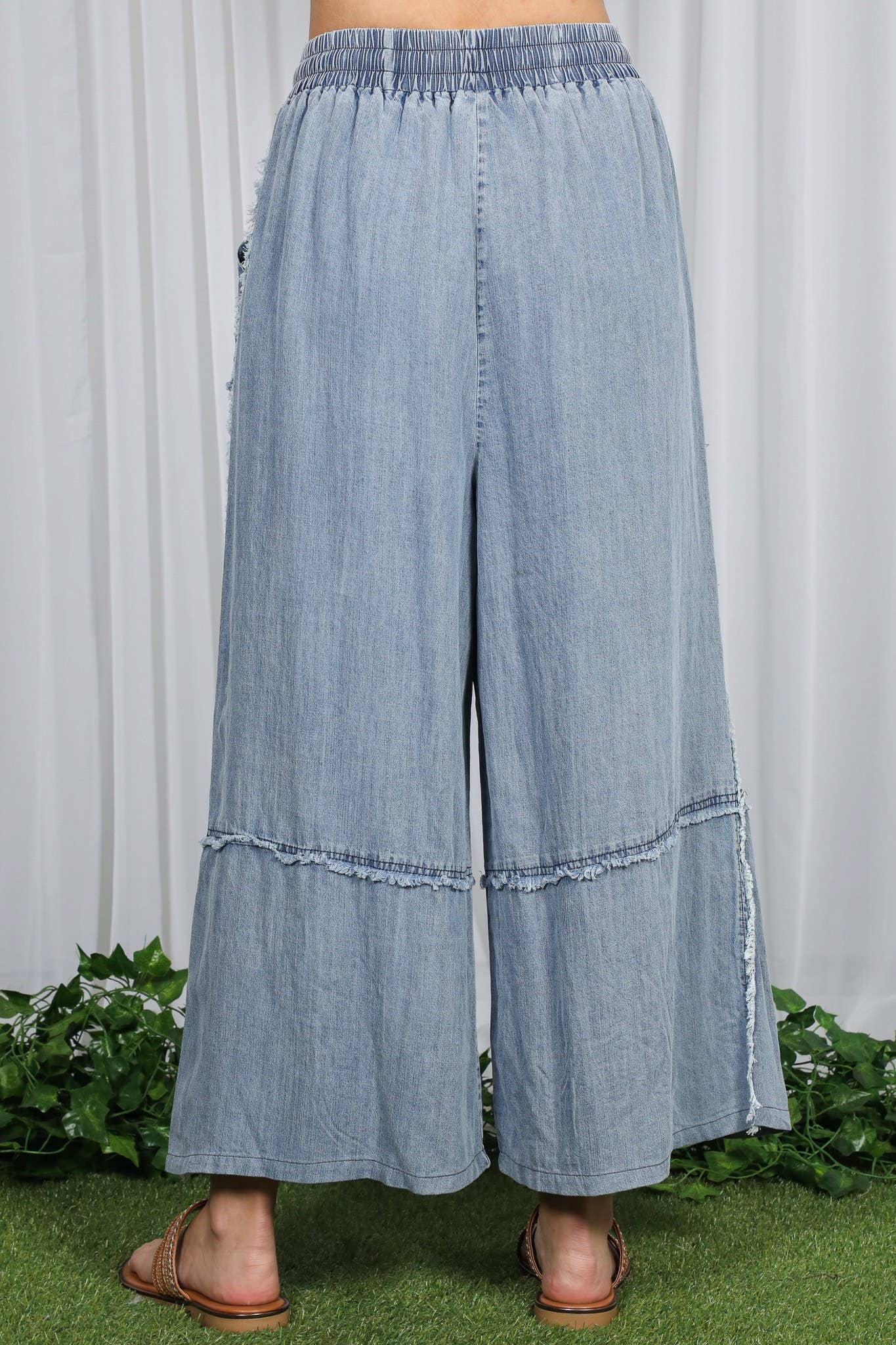 Self Fray 100%Tencel Chambray Washed Palazzo Pants