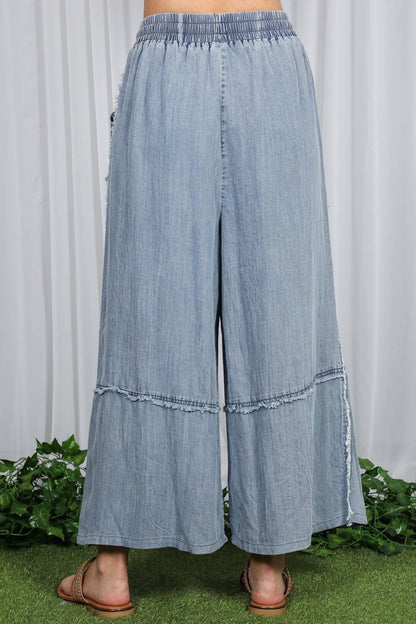 Self Fray 100%Tencel Chambray Washed Palazzo Pants