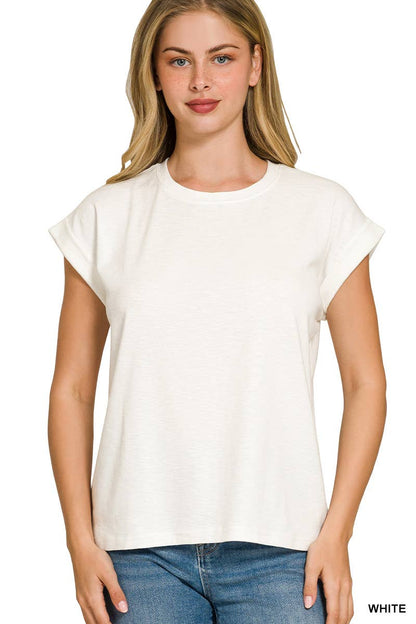 Cotton Modal Slub Rolled Sleeve Tee