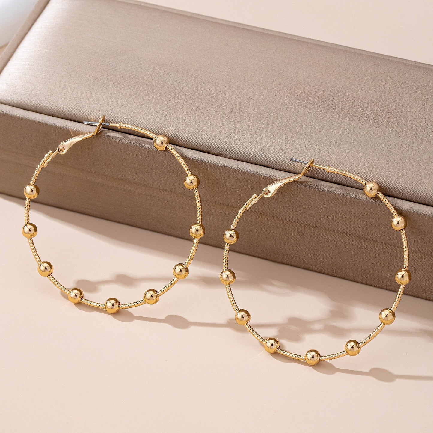 Classic Gold Ball Beaded Station Hoop Earrings - Whimsical Details - ["earrings"]