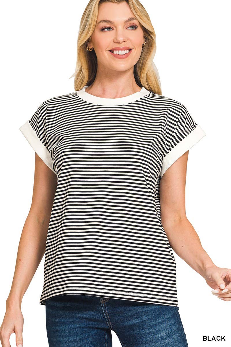 Stripe Contrast Trim Top