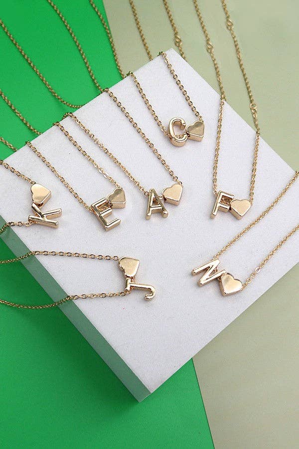 Brass Monogram Initial Heart Necklace