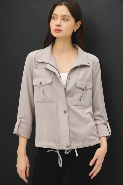 Cropped Utility Zipper Safari Jacket - Whimsical Details - ["Jacket","Safari Jacket","Sand","sand beige","utility jacket","zip","zip up"]