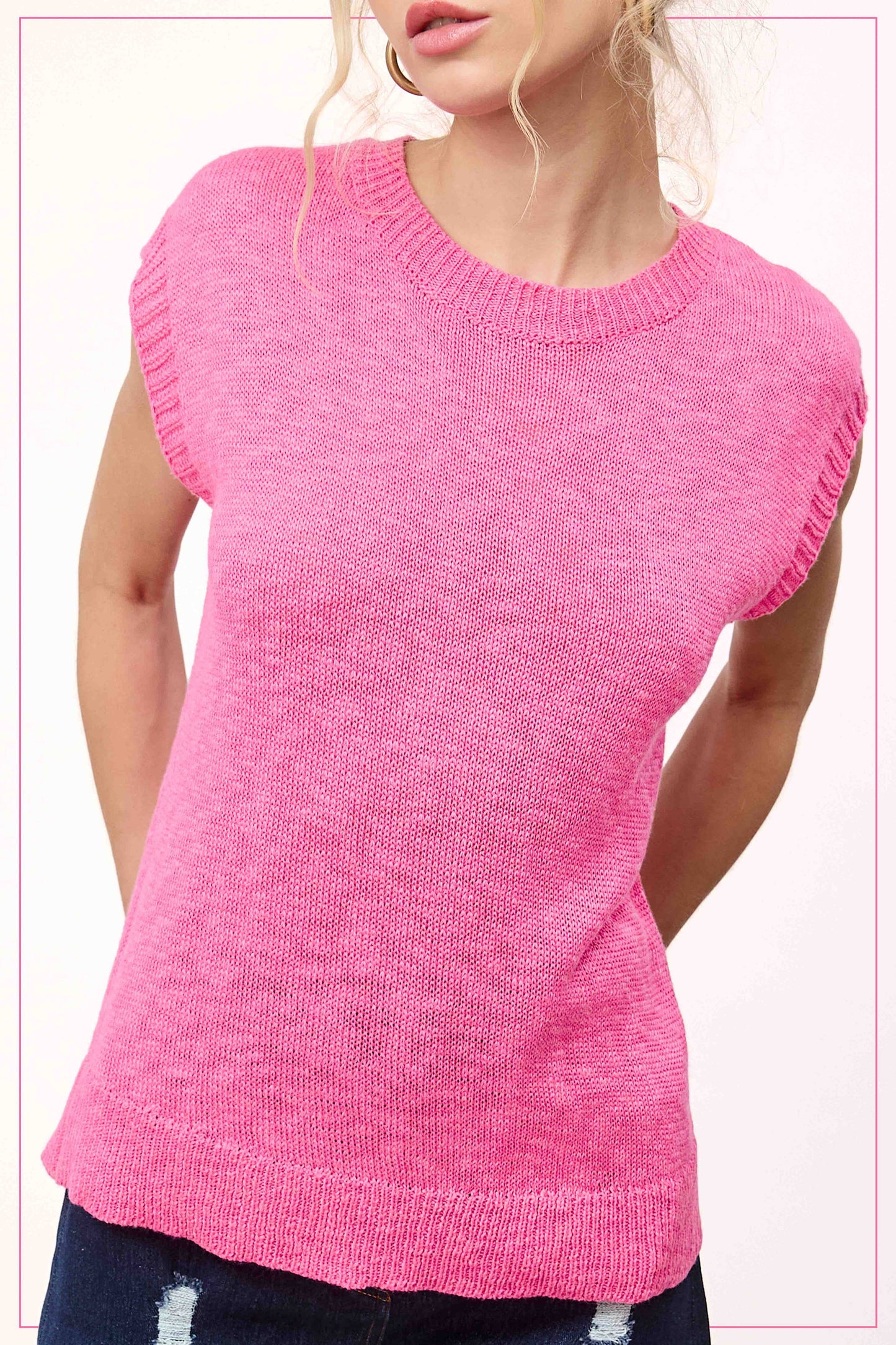 Loose Fit Sleeveless Ribbed Knit Crew Neck Top - Whimsical Details - ["Milk","sweater Tank","tank","tank top"]