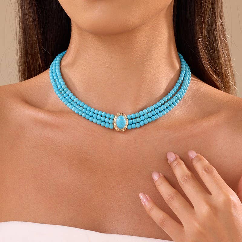Becky Bohemian Multi Strand Turquoise Bead Necklace