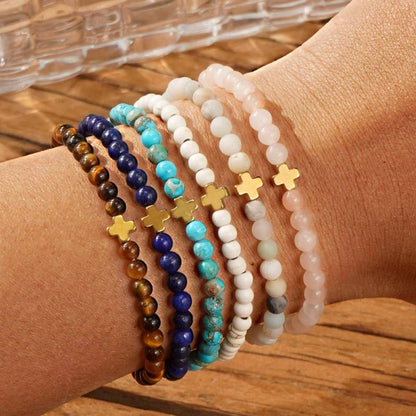 BOHO CROSS NATURAL STONE PERSONALIZED BRACELET | 40B5184 - Whimsical Details - []