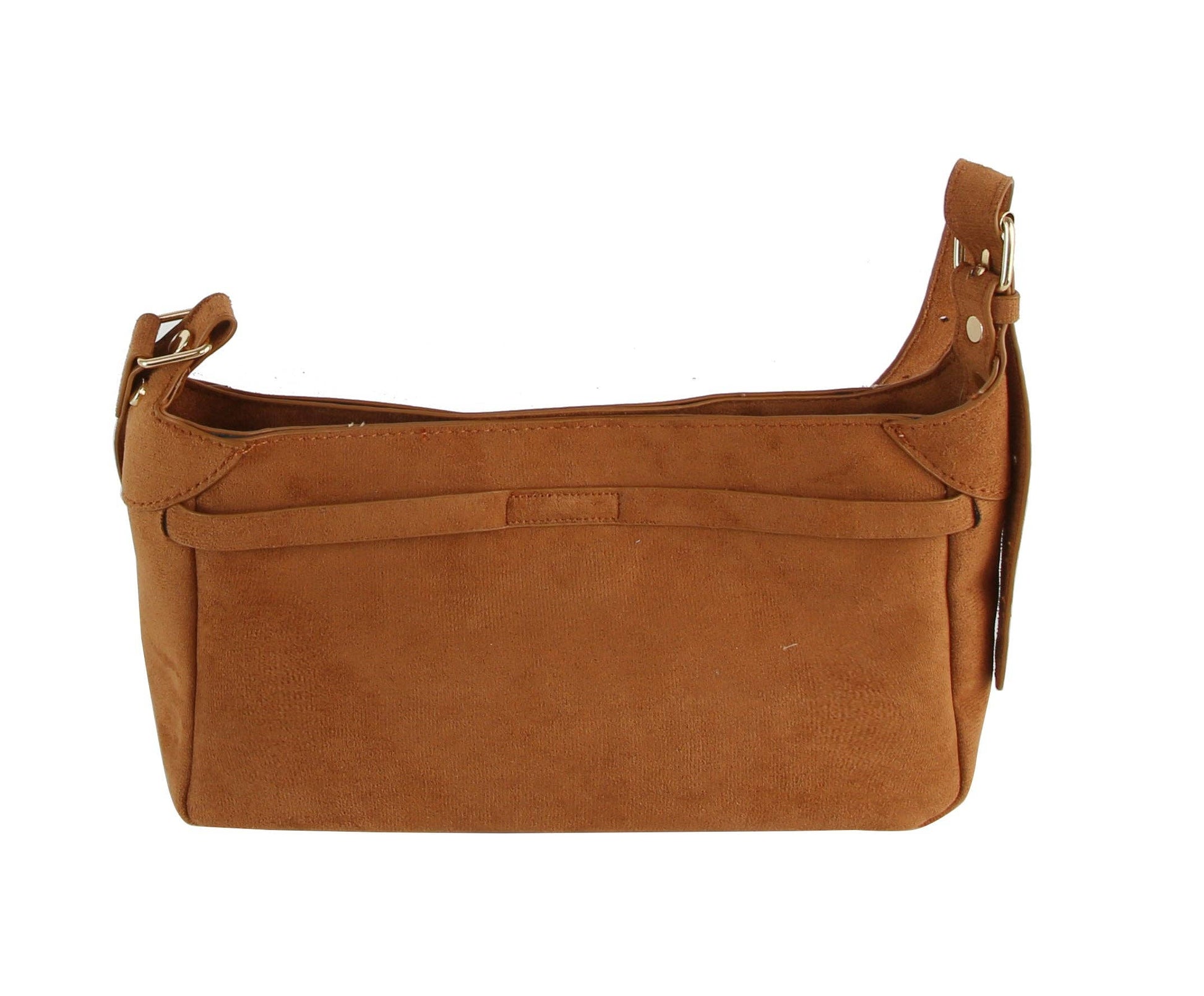 Suede Buckle Shoulder Bag - Whimsical Details - ["brown","Brown Purse","suede"]