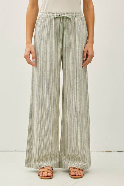 29" INSEAM STRIPED LINEN WIDE LEG PANTS - Whimsical Details - ["flouncy pants","green pants","linen pants","pants","stripe","striped","stripes","sweat pants"]