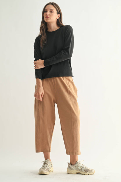 Stonewash Pima Cotton Boxy Long Sleeve - Whimsical Details - ["Basic","Red Clearance","shirt","tshirt","white shirt"]