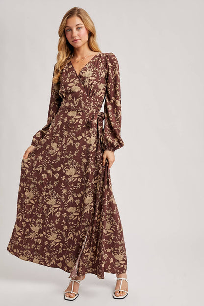 FLORAL PRINT WRAP MAXI DRESS