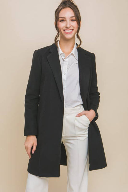 Jq Fleece Long Line Coat - Whimsical Details - Alexandras, black coat, Blazer, Fall, long line, Long sleeve, trench coat