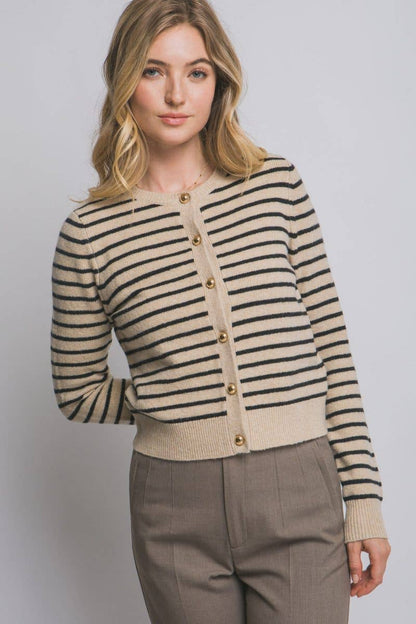 Striped Crew Neck Cardigan