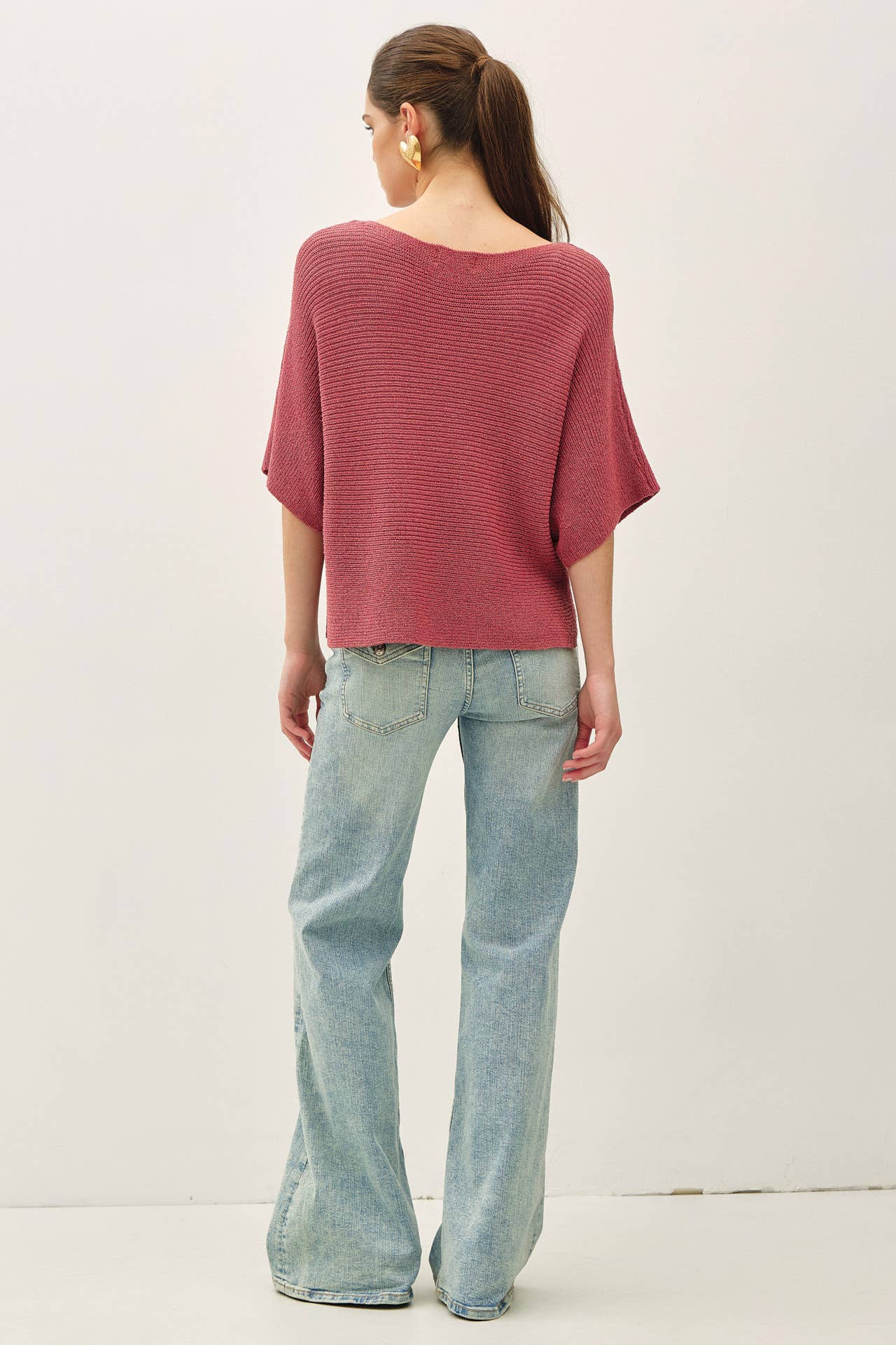 HORIZONTAL RIBBED DOLMAN SWEATER TOP