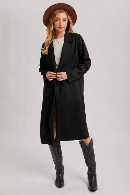 FAUX SUEDE LONGLINE OPEN FRONT COAT