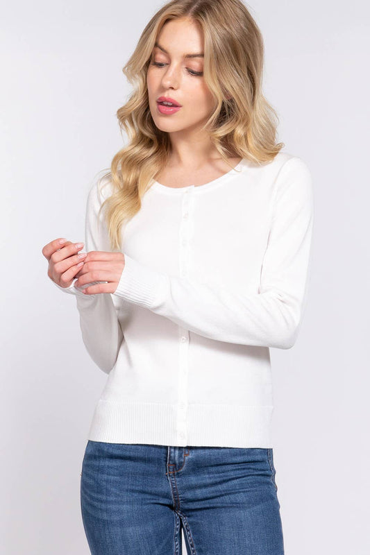 Long Sleeve Round Neck Button Down Sweater Cardigan