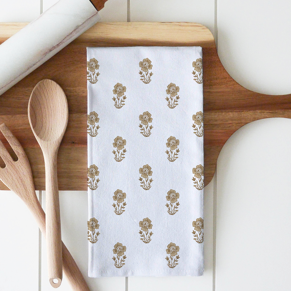 Gold Block Print Tea Towel - Whimsical Details - ["dish towel","tea towel"]