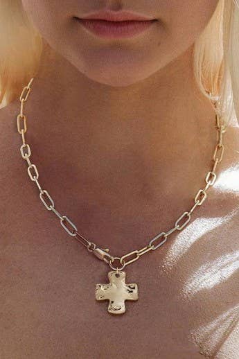 Kara Notable hammered Cross Necklace with Front Toggle