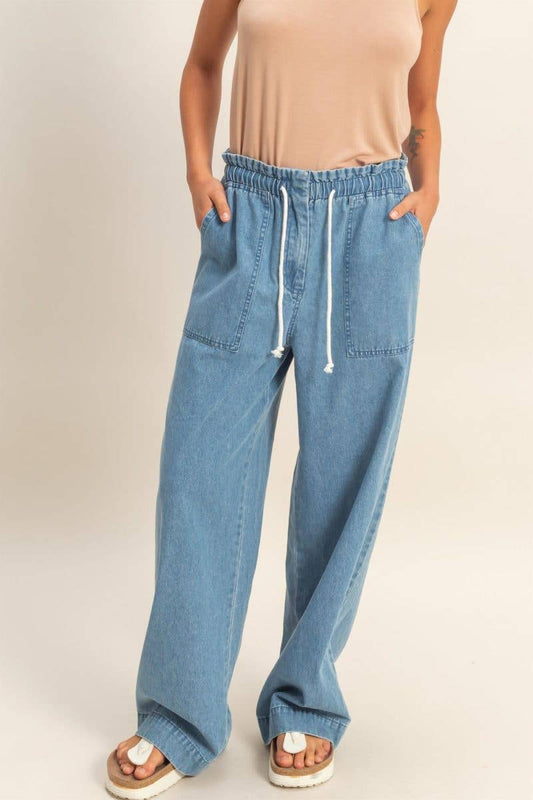 Patch Pocket Wide-leg Denim Pants