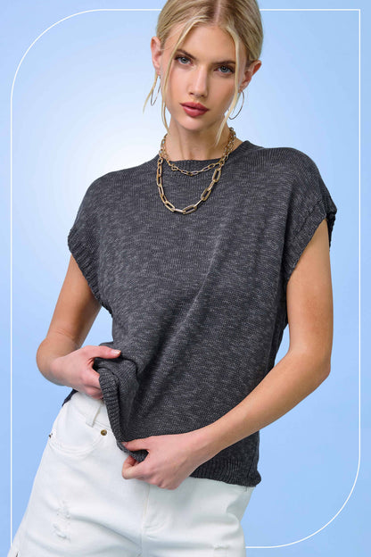 Loose Fit Sleeveless Ribbed Knit Crew Neck Top - Whimsical Details - ["Milk","sweater Tank","tank","tank top"]