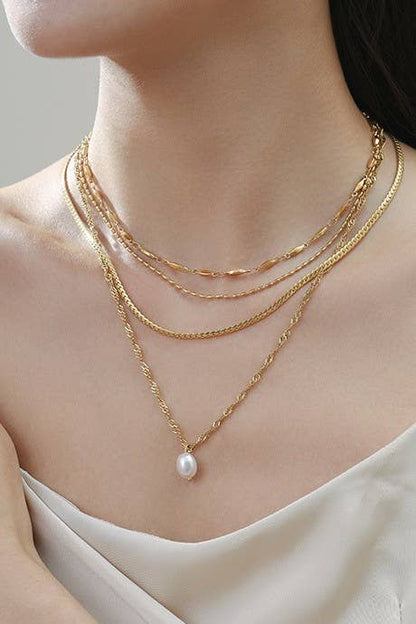 NELLY 18K STAINLESS STEEL TARNISH FREE LAYERED NECKLACE - Whimsical Details - ["gold","gold necklace","layered necklace","necklace","pearl"]