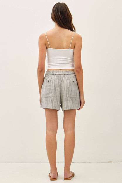 Linen Blend Striped Pull On Shorts
