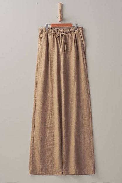 Linen Drawstring Waist Pants - Whimsical Details