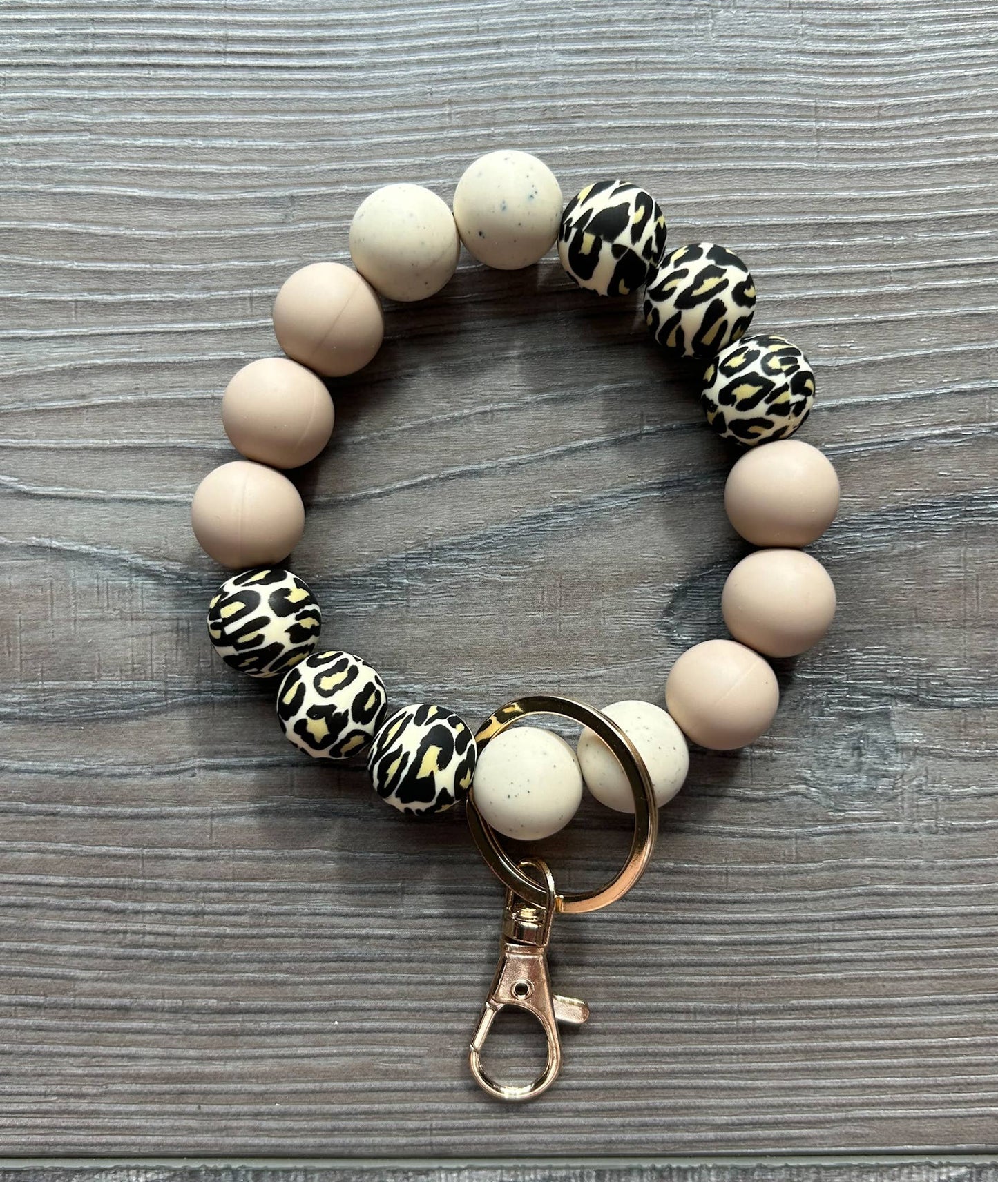 Neutral Leopard Wristlet Bracelet Key Ring - Whimsical Details - []