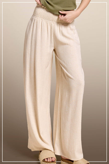 Smocked Waist High Waist Pants with Side Pockets