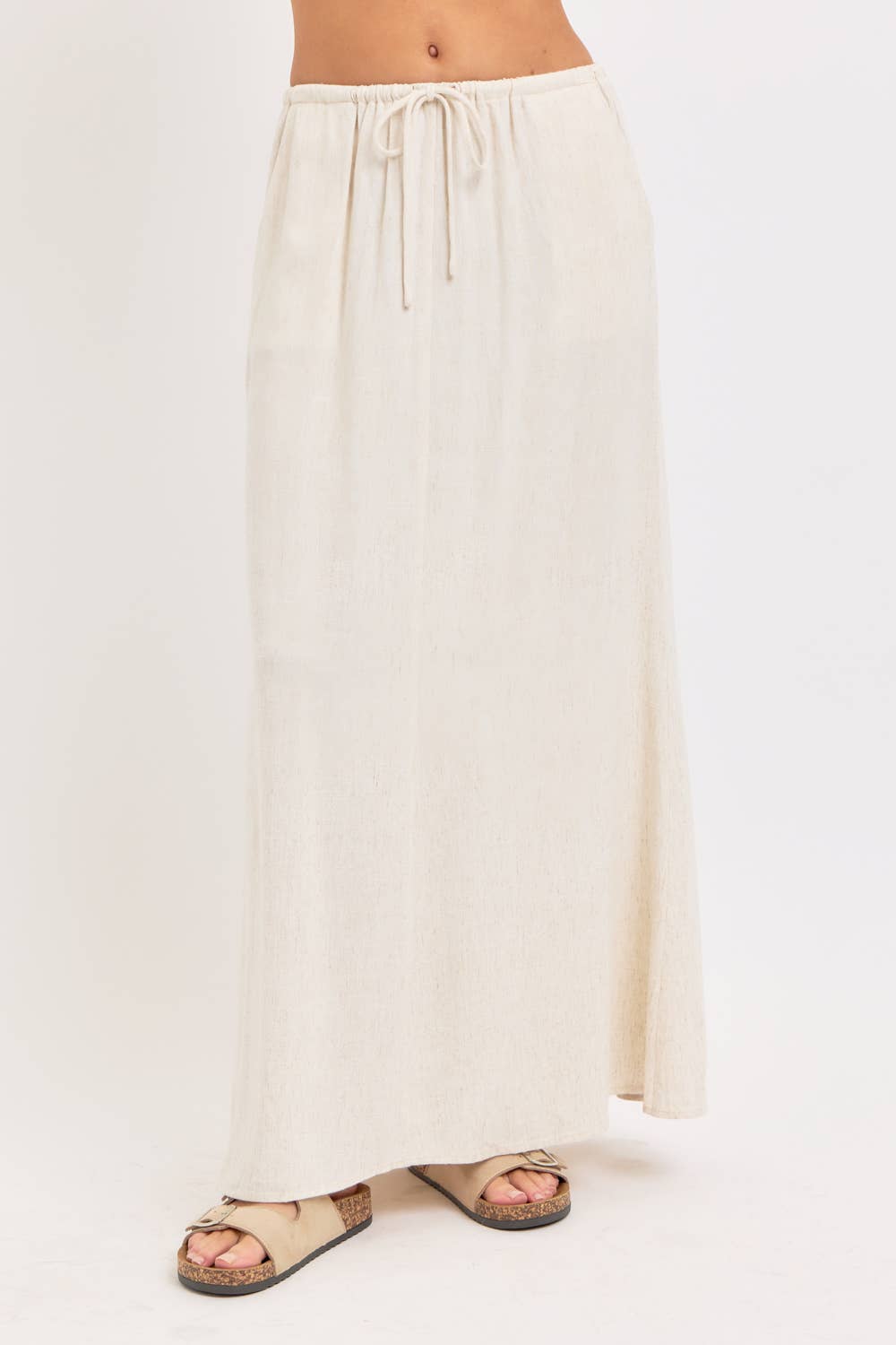 LINEN PULLOVER MAXI SKIRT - Whimsical Details - ["linen","Linen Dress","midi skirt","oatmeal","skirt"]